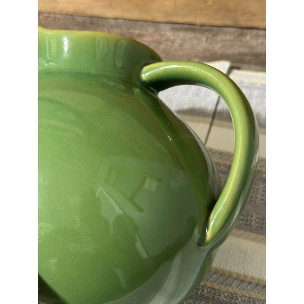 Green Ceramic Pitcher Round Body Classic Kitchen Decor Serving Beverage